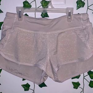 Lululemon, 6, taupe&white polkadot running shorts